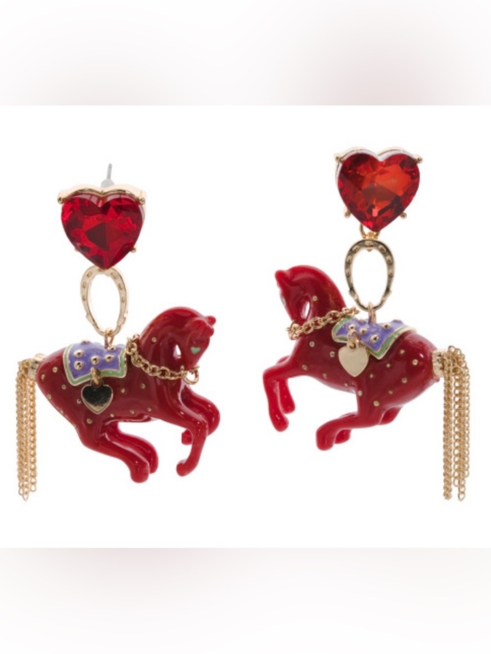 BETSEY JOHNSON Chinese Zodiac Bold Year of the Horse Pendant Earrings NEW NWT - Picture 5 of 7